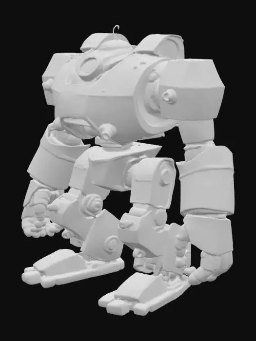 3D model for A very detailed, large robot constructed predominantly from weathered, oxidized cylindrical components. Its metallic surface exhibits extensive rust, presenting a varied texture of flaky orange, deep reddish-brown, and mottled dark grey patches, suggesting years of exposure to elements. Each cylindrical segment, forming limbs, torso, and head, is connected by visible joints and bolts, hinting at robust, heavy construction. The overall appearance is a striking blend of industrial strength and decay, with a dull, matte finish from the corrosion.