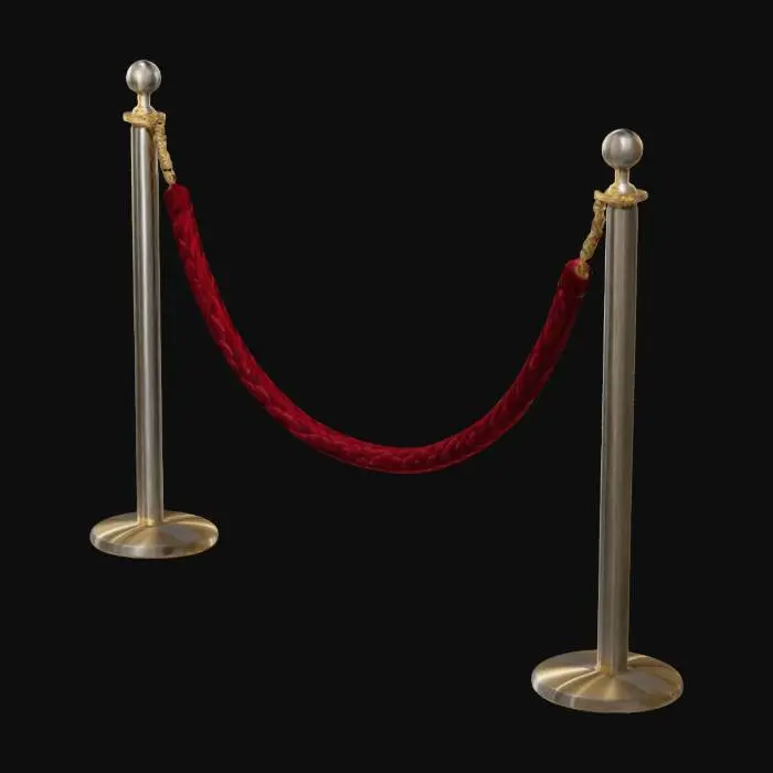 3D model for Velvet Ropes and Posts Red Rope Stainless Steel Gold Stanchion Top Red Crowd Control Barrier