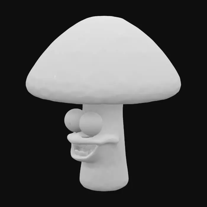 3D model for trippy mushroom with eyeballs and a mouth on the mushroom stem 