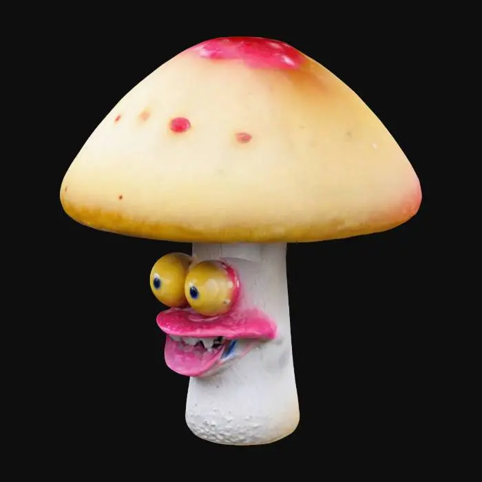 3D model for trippy mushroom with eyeballs and a mouth on the mushroom stem 
