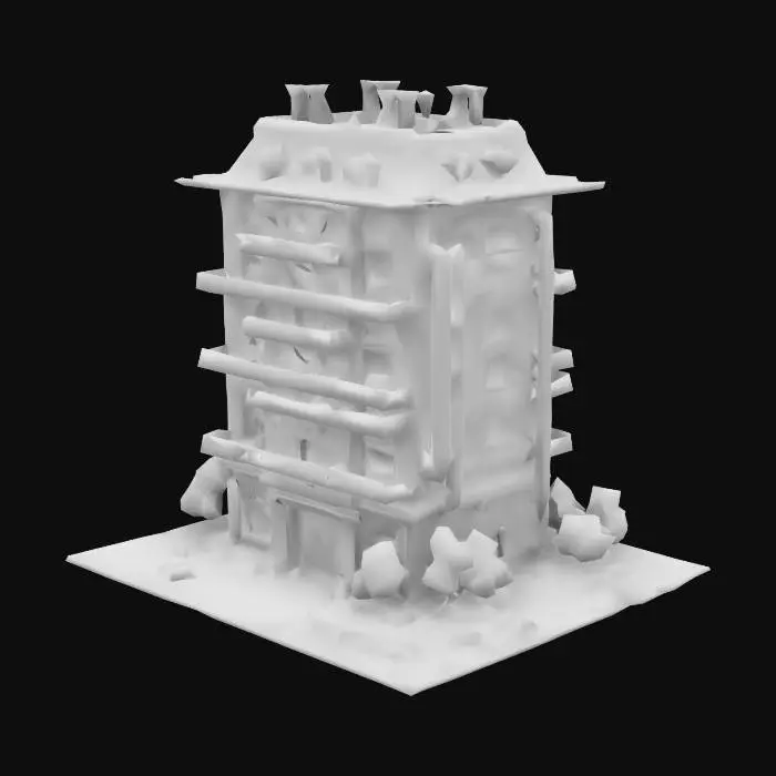 3D model for Steampunk, Symmetrical, extremely Highly Detailed, large apartment building with courtyard,