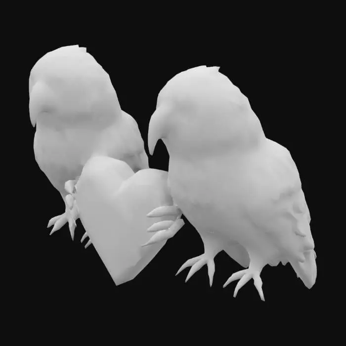 3D model for #valentine#  Highly Detailed, Ultra Realistic, Symmetrical, Two lovebirds and a , Polished, Gemstone, red heart