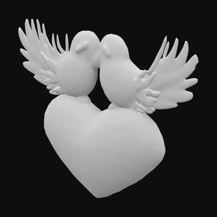 3D model for #valentine#  Highly Detailed, Ultra Realistic, Symmetrical, Two lovebirds and a , Polished, Gemstone, red heart