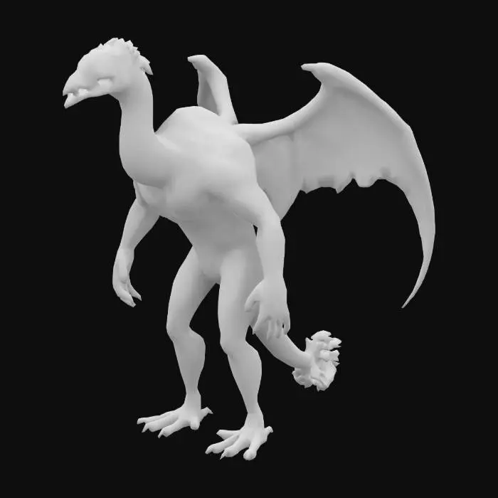 3D model for Fantasy, Highly Detailed, Symmetrical Body, Full Body, A-pose, very musculair and smooth hybrid Humanoid monster a randomized combination of an ostrich,  a condor, a  Spinosaurus, a Sarcosuchus