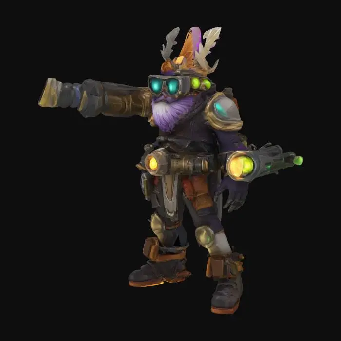 3D model for league of legends style, Heimerdinger, alien or hextech or rocket launcer, high quality, Highly Detailed, Full Body, Symmetrical Body