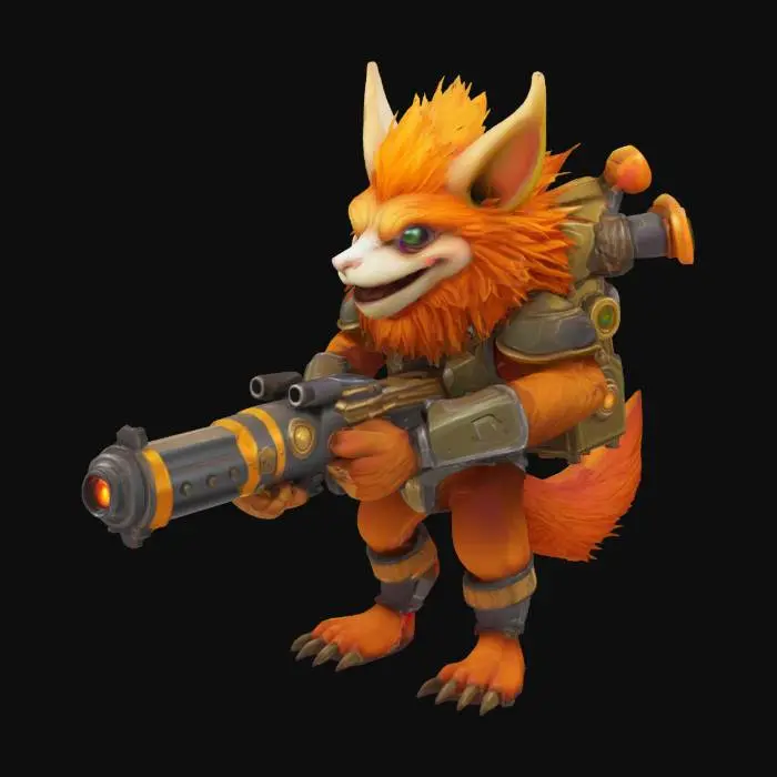 3D model for league of legends style, Heimerdinger, alien or hextech or rocket launcer, high quality, Highly Detailed, Full Body, Symmetrical Body