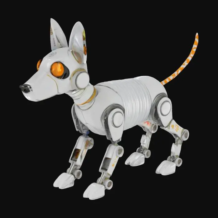 3D model for Create a complete dog robot from tin cans, food and drink, Stylized, Sci-Fi, Game Assets, Highly Detailed