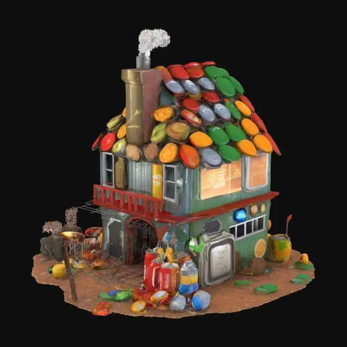 3D model for Create a completehouse from tin cans, food and drink, Stylized, Sci-Fi, Game Assets, Highly Detailed