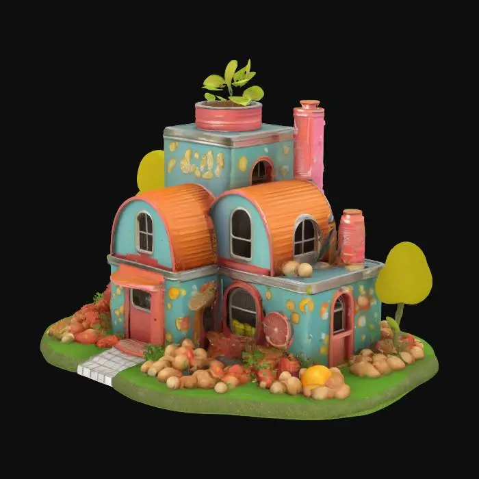 3D model for Create a completehouse from tin cans, food and drink, Stylized, Sci-Fi, Game Assets, Highly Detailed