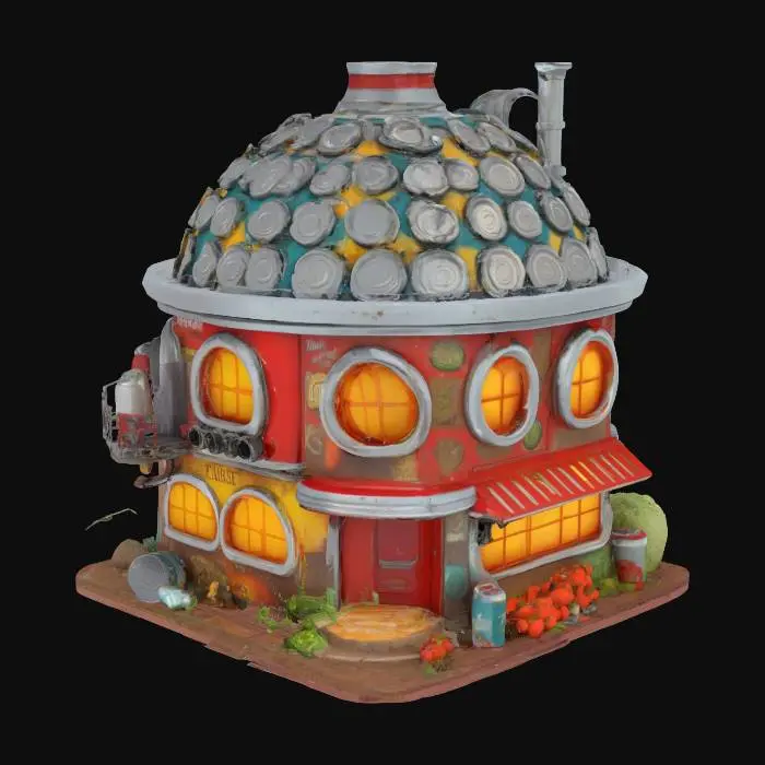3D model for Create a completehouse from tin cans, food and drink, Stylized, Sci-Fi, Game Assets, Highly Detailed