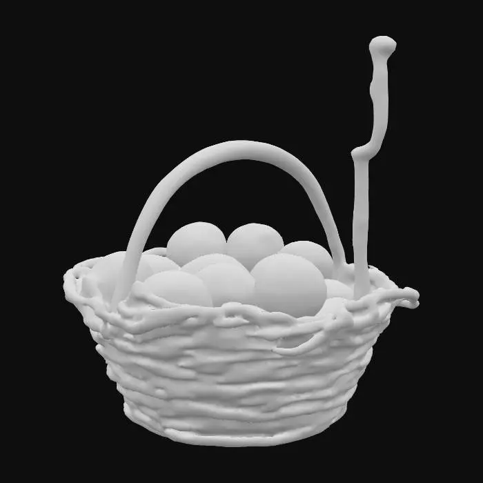 3D model for #garden#, Highly Detailed, Ultra Realistic Ultra quality, eastern flowers and little eggs basket