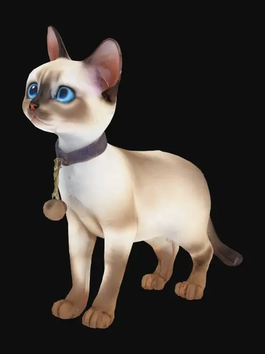 3D model for a Siamese cute kitten that stands on two feet