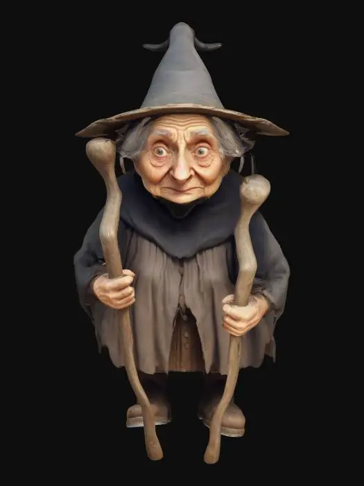3D model for an old woman. cartoon round build medieval old crooked small shrouded granny witch 