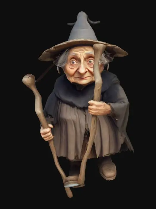 3D model for an old woman. cartoon round build medieval old crooked small shrouded granny witch 