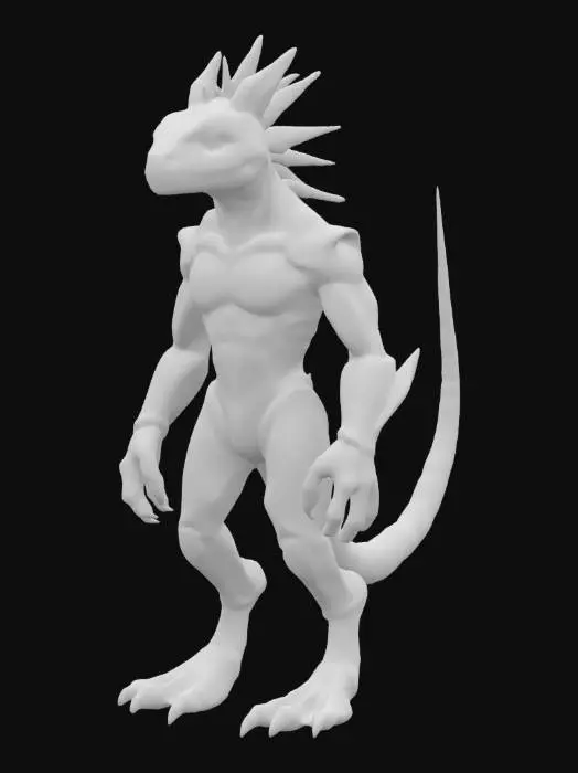 3D model for fantasy alien lizard like cybernetic sci-fi armoured advanced lizard species with frills and spikes game model character asset 