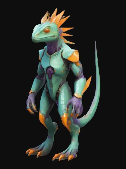 3D model for fantasy alien lizard like cybernetic sci-fi armoured advanced lizard species with frills and spikes game model character asset 