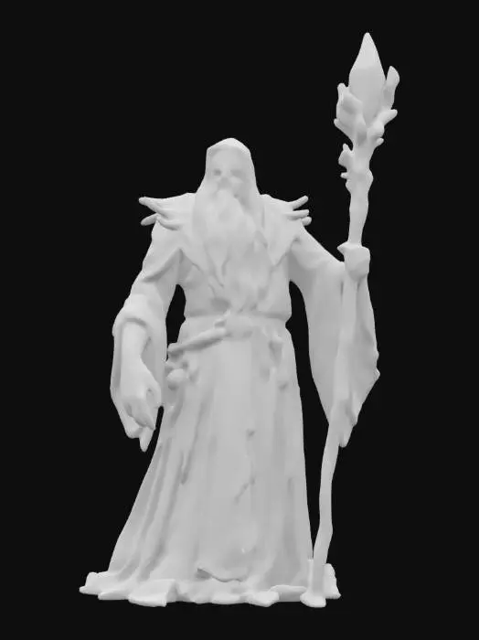 3D model for a decrepit sorcerer with tattered robes and hair, a mage from elden ring universe