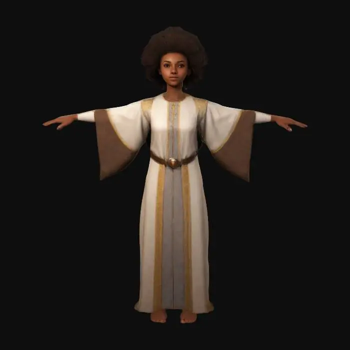 3D model for Victoria Hilless is an 18 year old female human cleric.
Standing in a T-pose.
She has afro hair and brown eyes.

She has smooth brown skin.

She stands 140cm (4'7") tall and has a regular build