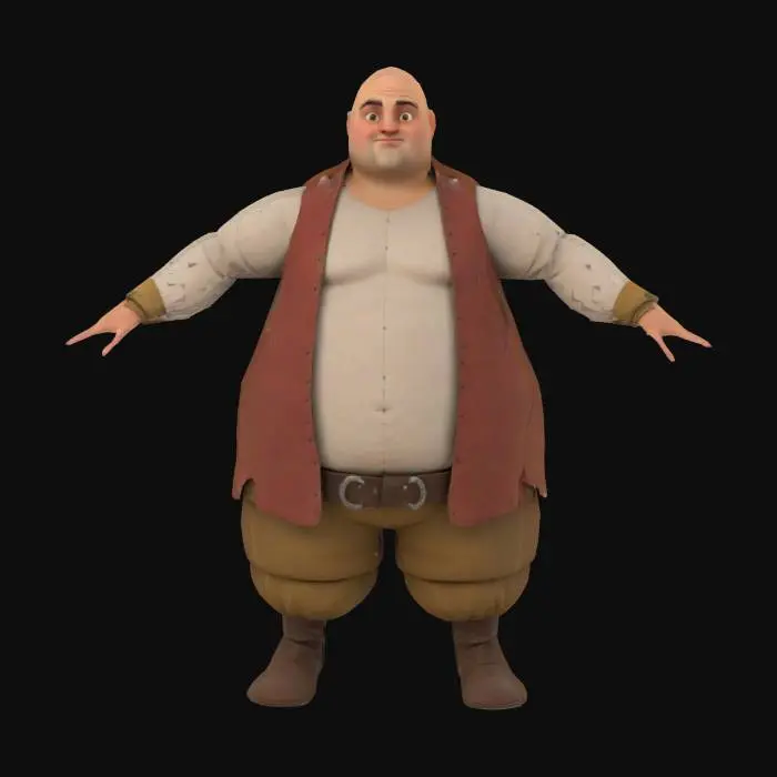 3D model for a stylized rotund man wearing medieval clothing, in the style of simple 3d game character asset, t-pose