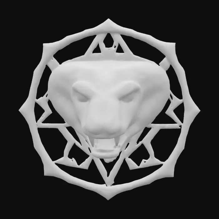 3D model for #emblem#, create an emblem, a steel geometric badge with a detailed gaboon vipers head