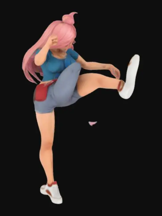 3D model for A big boobies and ass female character and doing a kick