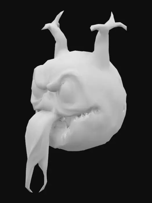 3D model for A spherical flesh like demon with rough surface,2 eye, tounge out,  disgusting appearance.