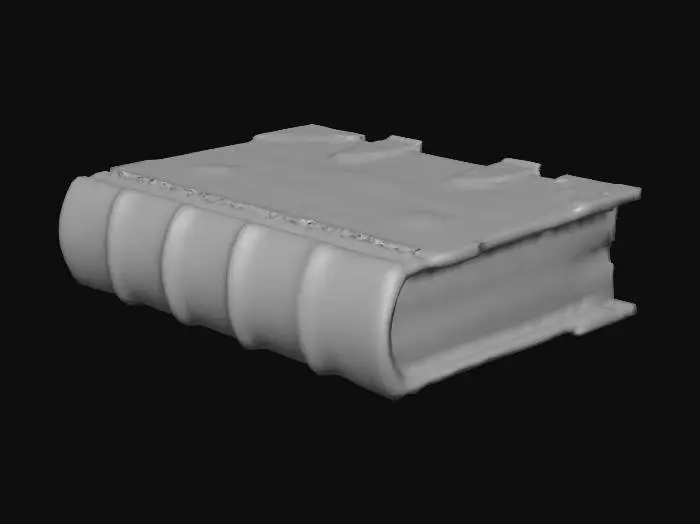 3D model for Create a realistic medieval leather-bound Bible. The book should have thick, aged leather covers with visible texture, cracks, and handcrafted stitching. Add ornate metal corners or clasps, subtle embossed patterns, and slightly worn edges. The spine should appear sturdy and old, reflecting authentic medieval craftsmanship. The overall look must feel ancient, heavy, and richly detailed.