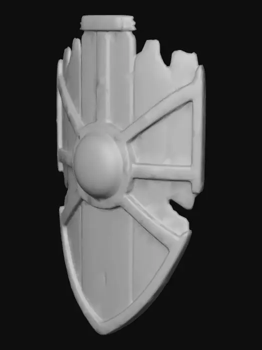3D model for wooden shield with metal rim partially broken