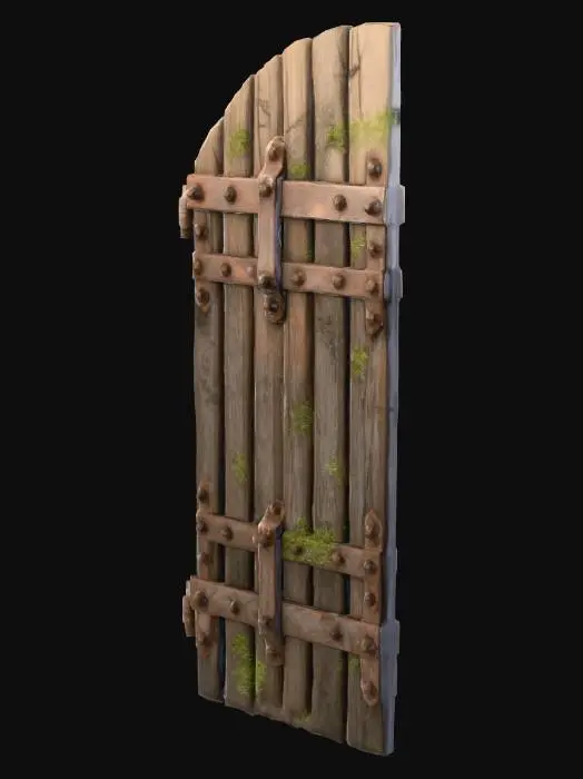 3D model for Opened Rustic Fortress Gate (Door Component)