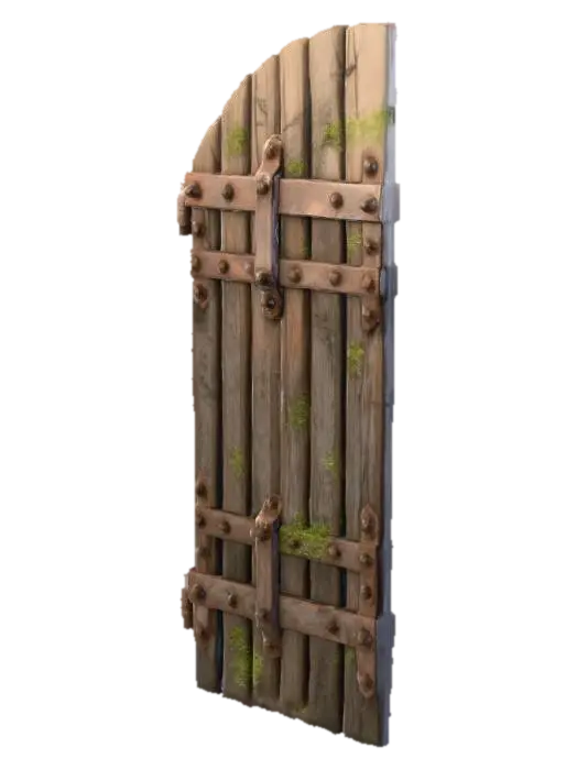 Opened Rustic Fortress Gate (Door Component) 3D model, vytvořený pomocí AI