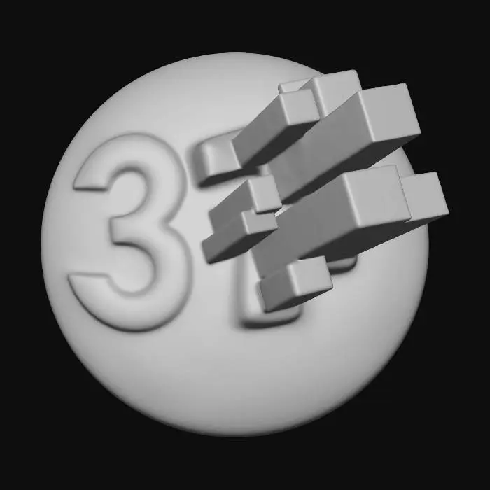 3D model for A celestial sphere, shimmering with opalescent digital data streams, subtly forming a stylized '3' on its surface. From its core, geometric crystalline shapes emerge and solidify, representing ideas transforming into tangible 3D models. The surface is smooth, with an ethereal glow of evolving color from deep blues to warm oranges, embodying imagination brought to life and radiating the warmth of creation.