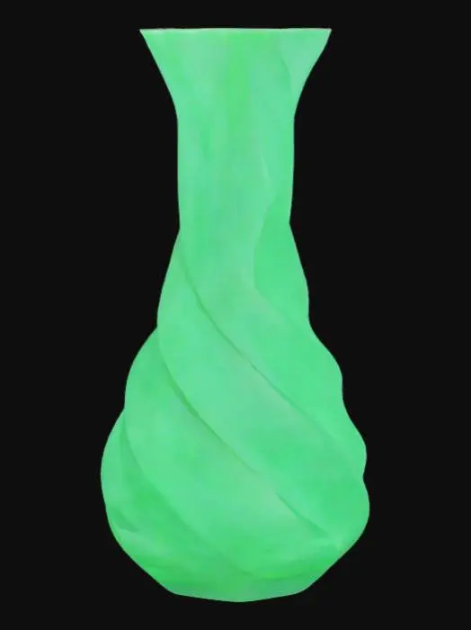 3D model for A Crystal vase with a spiral design. Green crystal and partly see through., Jade. Crystal clear green vase.