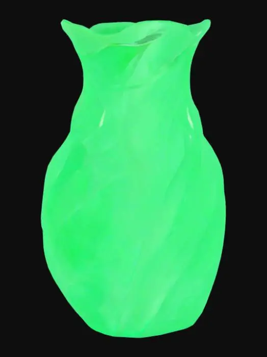 3D model for A Crystal vase with a spiral design. Green crystal and see through., Jade. Crystal clear green vase. Glowing and shiny