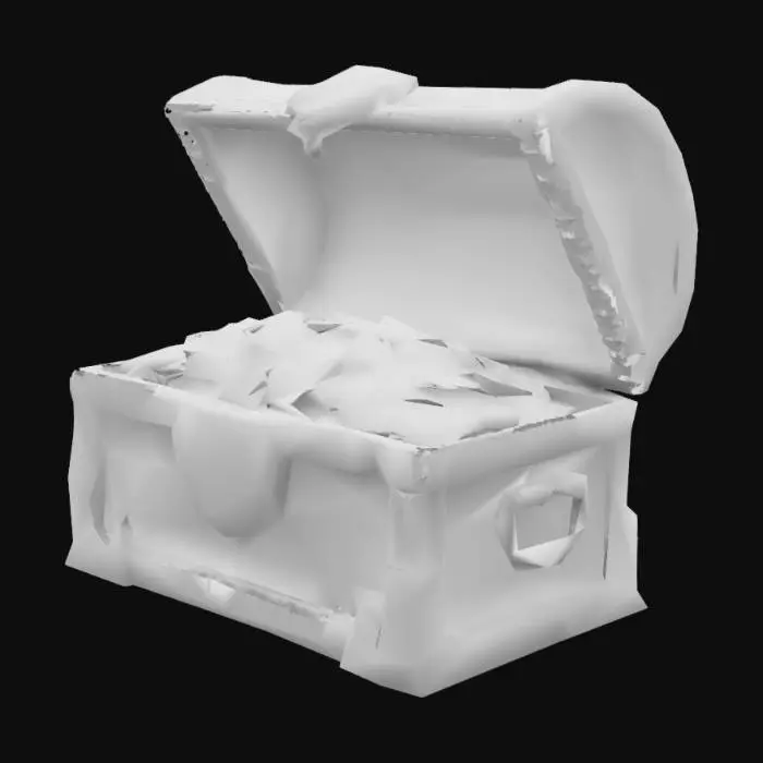 3D model for A tresure chest with an open lid. Highly detailed. beaten. Rough. Gold coins gleaming. Rubies diamonds and opals. The chest is full to the top with dubloons and jewels. The chest is beaten and worn. 