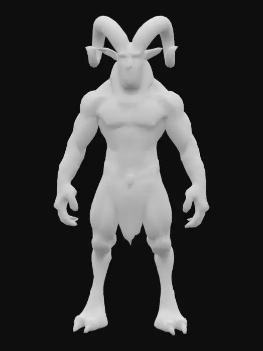 3D model for  [Greece] Create a highly detailed 3D model of a Satyr — a mythical creature with the upper body of a human (muscular torso, arms, and head) and the lower body resembling that of a goat. The satyr should have goat-like legs covered in fur, cloven hooves. Include realistic textures for the human skin, goat fur, and hooves. , #AroundTheWorld#