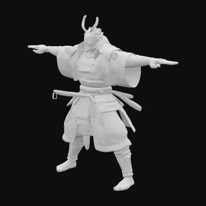 3D model for a ronin with oni mask , Highly Detailed,  T-pose