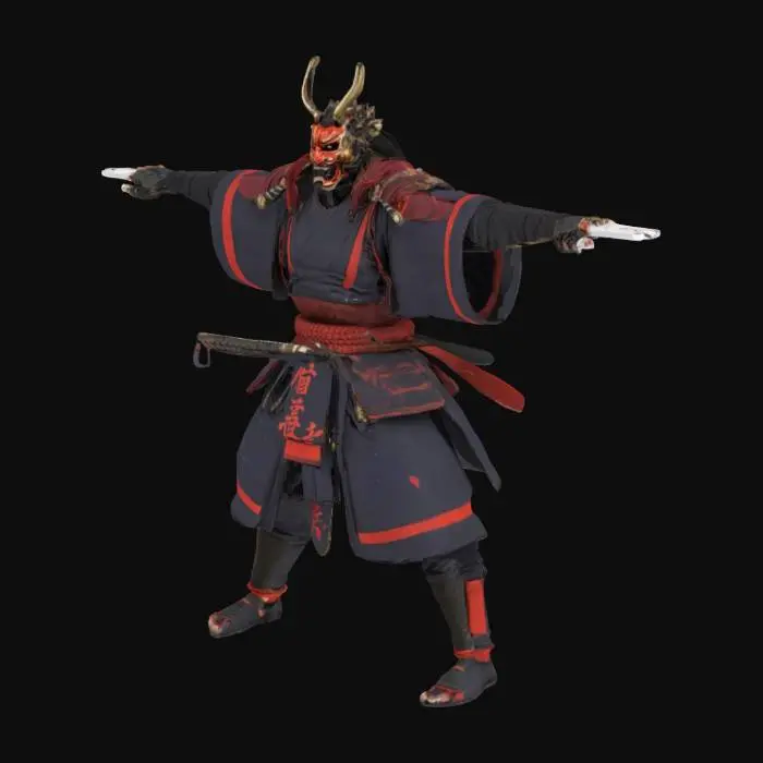 3D model for a ronin with oni mask , Highly Detailed,  T-pose