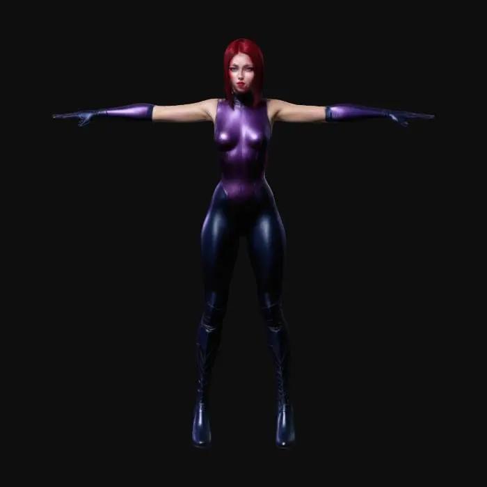 3D model for female,Elegant, fit and athletic body; long hair, sharp facial features; usually wearing body-hugging, high-slit and futuristic-lined clothing, Highly Detailed, T-pose, Full Body, Game Assets, 
