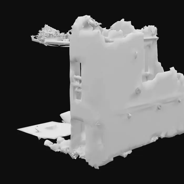 3D model for Post-apocalyptic ruined building, abandoned, overgrown with vegetation, destroyed windows and walls,High detailed, #arch#