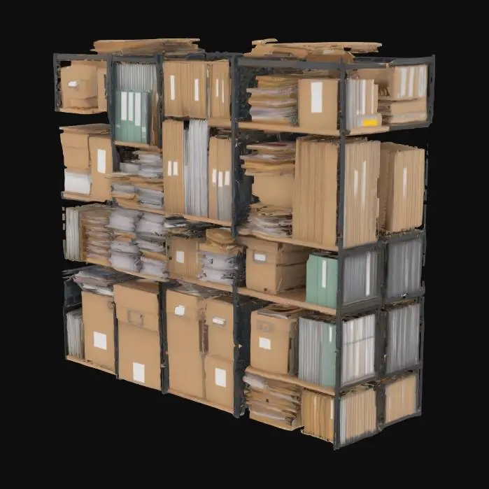 3D model for File archive shelves with folders and boxes, realistic