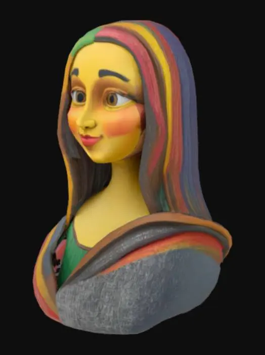3D model for [Italian] #AroundTheWorld#, design a stylized painting of the mona lisa made with a crayon texture