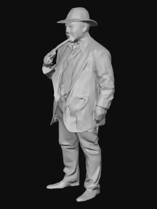 3D model for Create a 3D model of a Mafia Boss, with a strong, authoritative presence. I want him to be wearin' a classic suit, complete with a fedora hat and a gold chain. Give him a cigar in his mouth, and a confident smirk on his face. Make him look like he's the one runnin' the show.