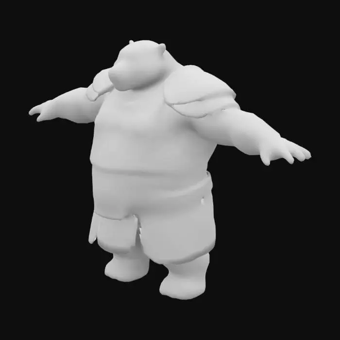 3D model for #anthropomorphic#, Create a character inspired by the style of Myth: Ramayana. This character is a mythical warrior Jamvant a bear with an imposing appearance bear looking, with intricate hair details as if they are part of an ancient legend. Their armor is forged with dark and gold metals, worn by time, but with mystical inscriptions glowing faintly. Make the model in T-pose with no weapons.