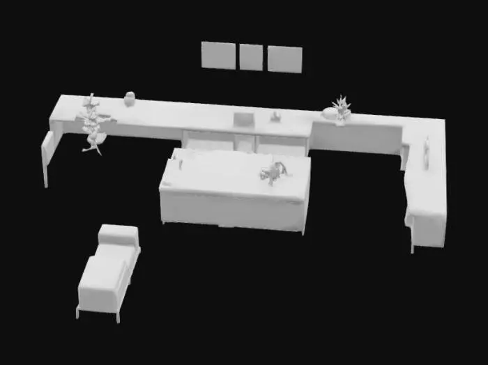 3D model for Interior of a small rural bank, cozy and welcoming atmosphere, open floor plan with universal banker counters, warm neutral color palette, natural light through large windows, comfortable waiting area with lounge seating, simple modern furniture, plants for a natural touch, minimalistic and clean design, soft shadows, realistic textures
