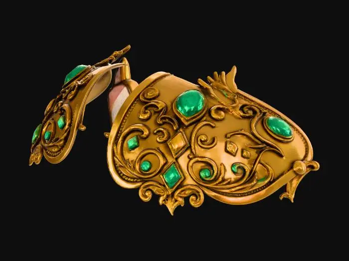 3D model for hombreras doradas con esmeraldas para una amazona