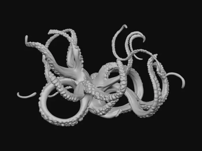 3D model for 流体化的蓝黑色触须，形态扭曲，卷曲