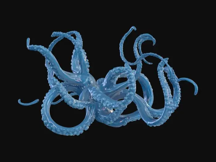 3D model for 流体化的蓝黑色触须，形态扭曲，卷曲