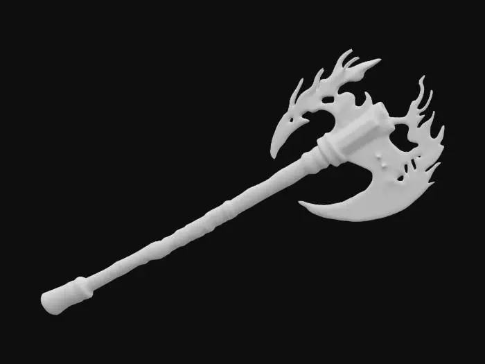 3D model for Stylized Low Poly RPG adventure, Flaming Great Axe