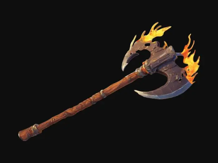 3D model for Stylized Low Poly RPG adventure, Flaming Great Axe