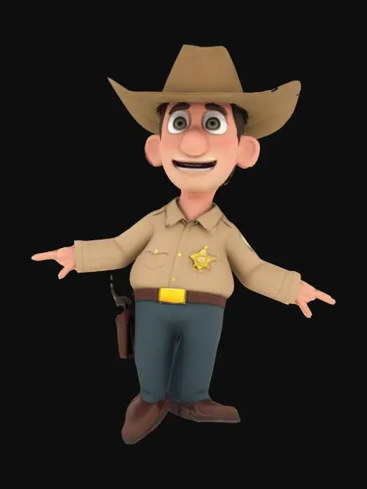3D model for A Male Sheriffs Deputy in an T Pose, cartoon stylization